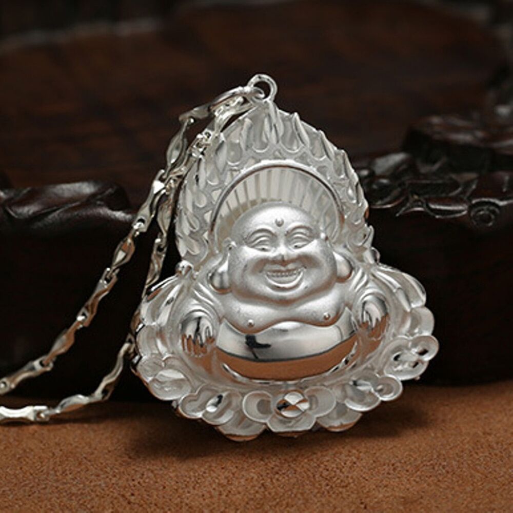 S999 Pure Fine Silver Men Women Lucky Flame Buddha Guanyin Pendant 4G-24G