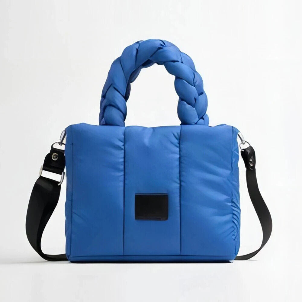 Quilted Tote Bags Women Down Handbags Woven Handle Shoulder Bag Winter Bag