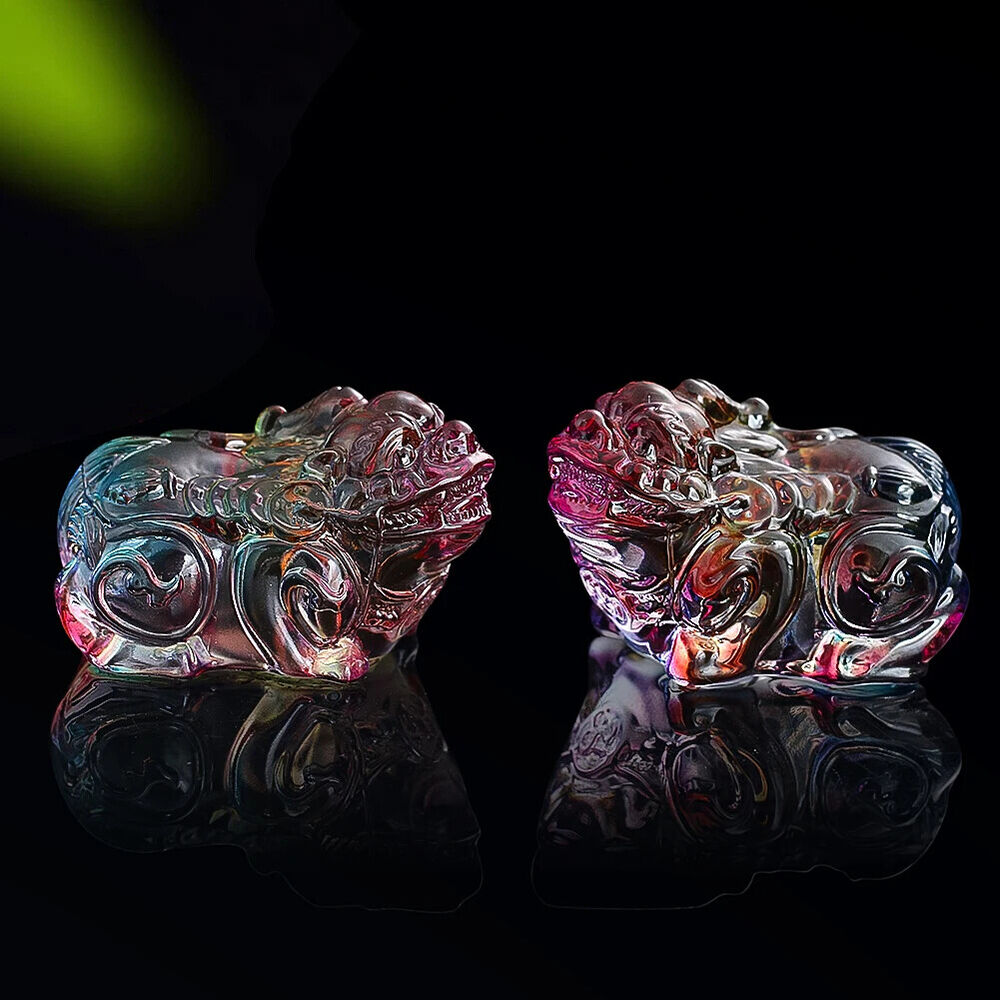 Figurine Crystal Glass Mythical Wild Animal Feng Shui Lucky Pixiu Statue 4.5x3cm
