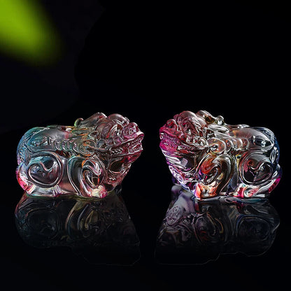 Figurine Crystal Glass Mythical Wild Animal Feng Shui Lucky Pixiu Statue 4.5x3cm