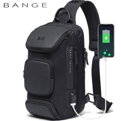 BG Men Messenger Shoulder Bag Short Trip Chest Travel Bag Pack+USB Port Luxury