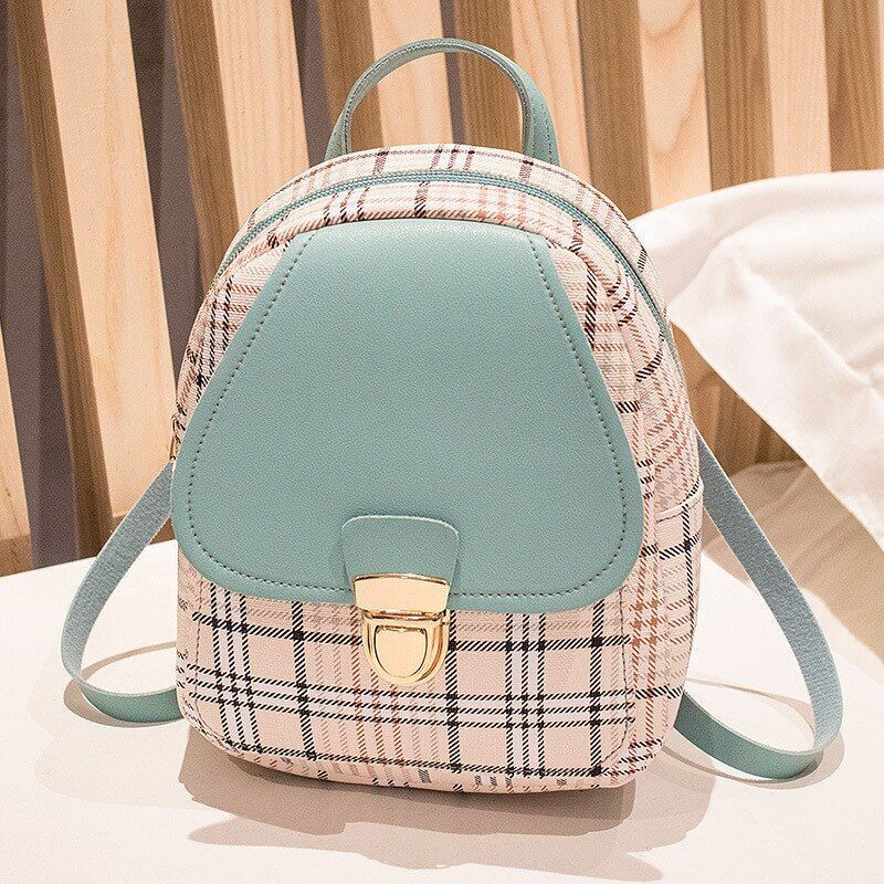 Mini Backpack Crossbody Bags Plaid Shoulder Phone Purse Polyester Softback Blue
