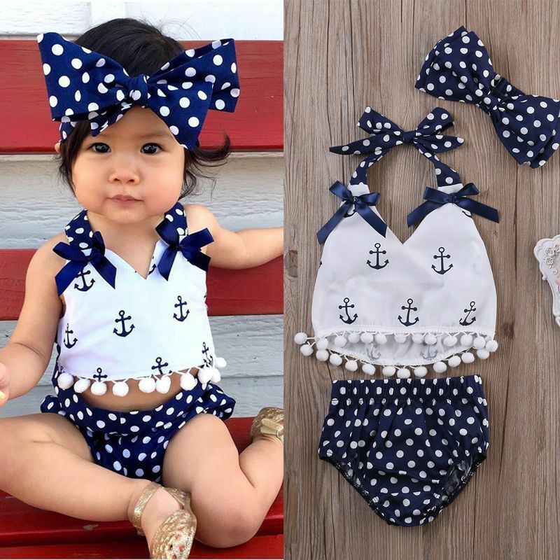 Baby Girls Toddler Infant Clothes Tops Shirts Polka Dot Briefs Head Outfits Set