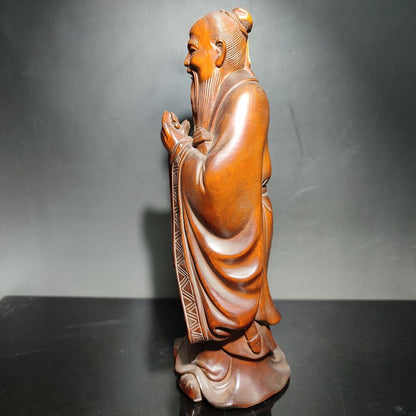 Boxwood Wooden Ornament Confucius statue carving home decor figurines desk art