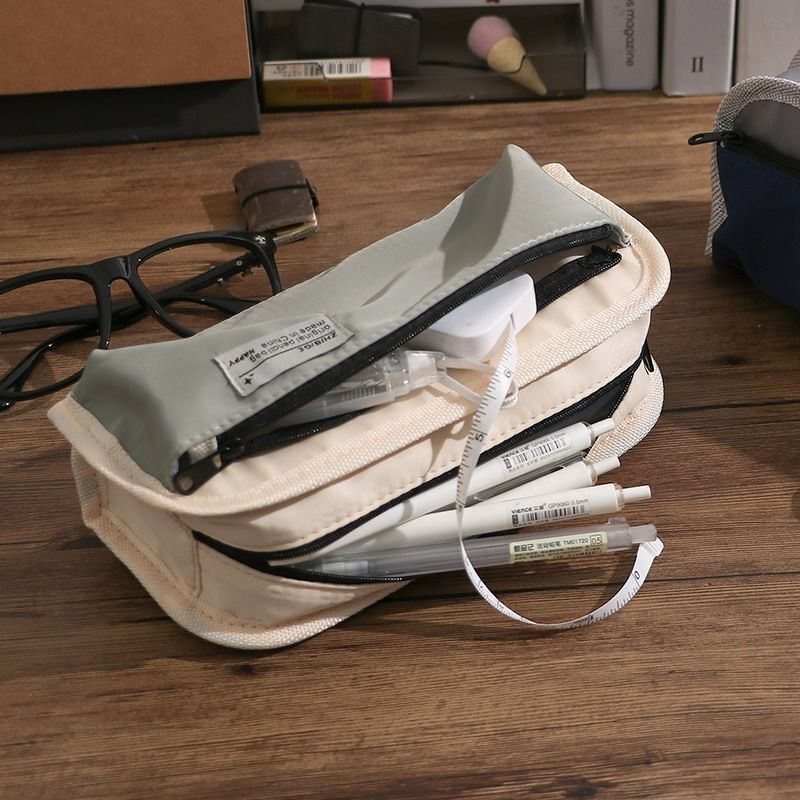 Fashion Canvas Pencil Bag Large Pencil Case Holder Student Organizer Zipper 1 PC