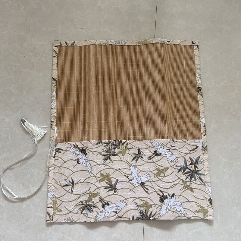 Retro Painting Brushes Holder Storage Bamboo Rolling Bag Calligraphy Pens Case