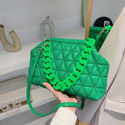 Summer Crossbody Bag Thick Chain Quilted Shoulder Bag Plaid Cloud Totes Clutch