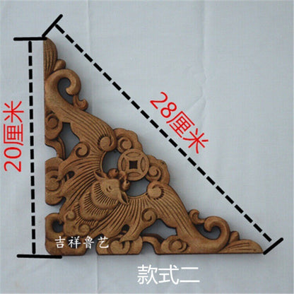 Chinese Hand Carved Statue Camphor Wood Bat Triangle Decal Wall Sculpture