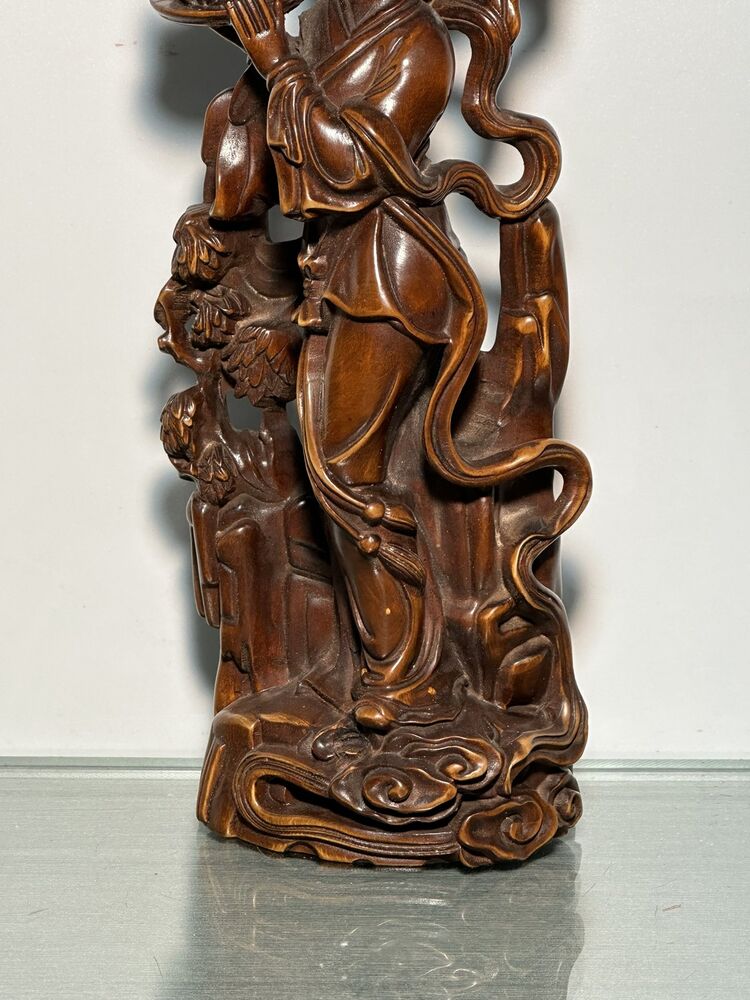 Chinese Old Natural Boxwood Carving Beautiful Woman Statues Woodwork Figurines