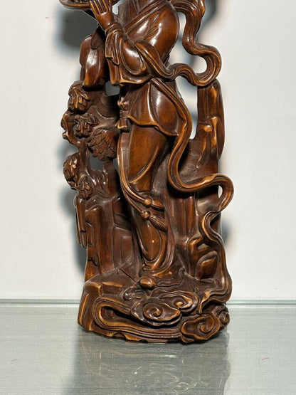 Chinese Old Natural Boxwood Carving Beautiful Woman Statues Woodwork Figurines