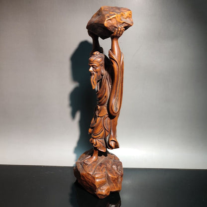vintage wooden ornament carving Figurines Foolish Old Man, who removed mountains