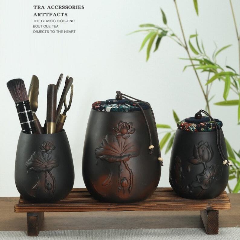 Black Ceramic Tea Ceramic Set And Canisters|Tea accessories