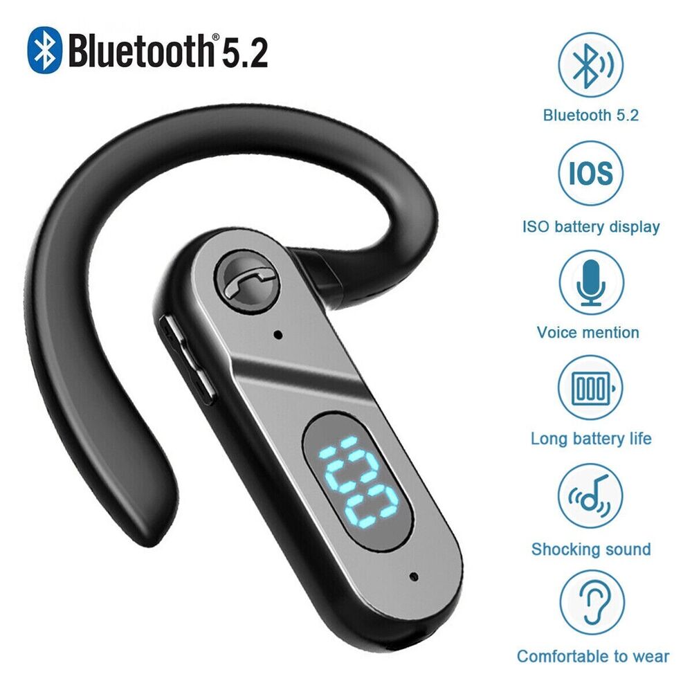Wireless Bluetooth 5.2 Earpiece Headset Driving Trucker Earbud Ear Hook Earphone