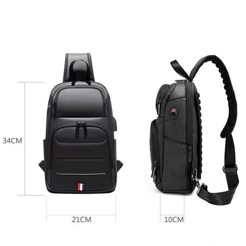Men's Sling Backpack Oxford cloth Waterproof Crossbody Bag USB Port Sport Bags