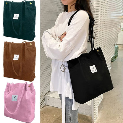 Women Corduroy Shoulder Shopping Bags Reusable Female Bag Handbags With Button