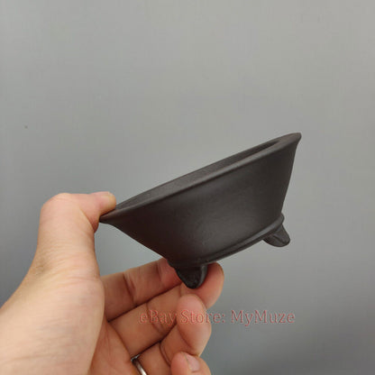 Small Round Chinese Yixing Zisha Mame Bonsai Pot 9.7x9.7x4.3cm