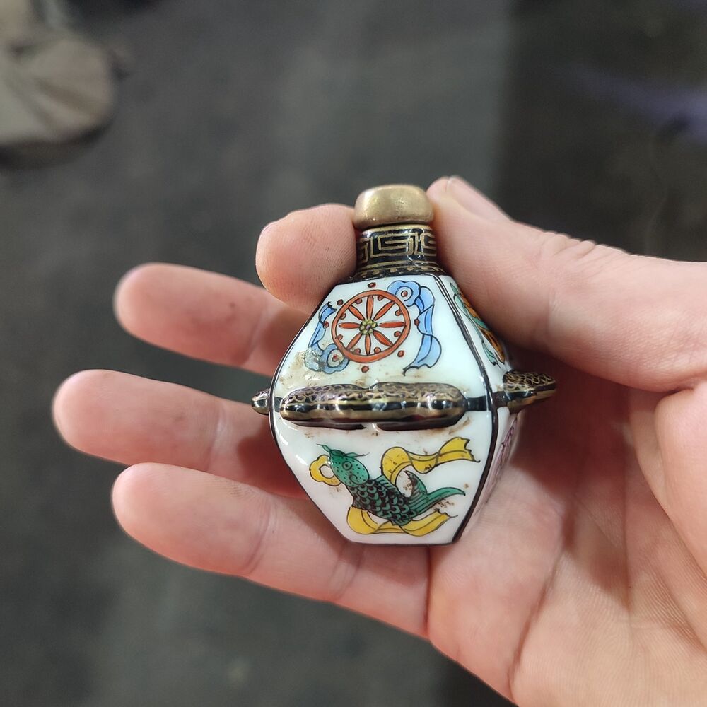 Old Peking Chinese Porcelain Snuff Bottle Ceramics Famille Rose Painting Rare