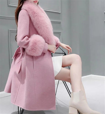 Autumn Winter Coat Woolen Coat Fur Fur Collar Mid-length Coat Women Coat