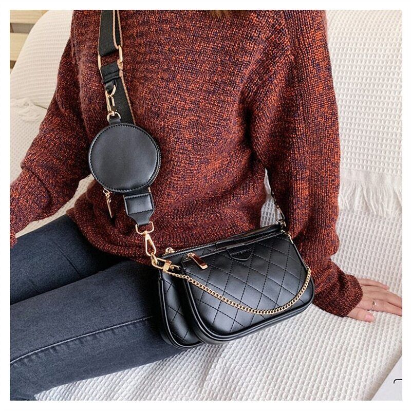 Leather Crossbody Bag Set Women Bags Chain Shoulder Bags Messenger Bags