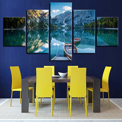 Mountain Forest Lake Boats Landscape Canvas Prints Painting Wall Art Home Decor