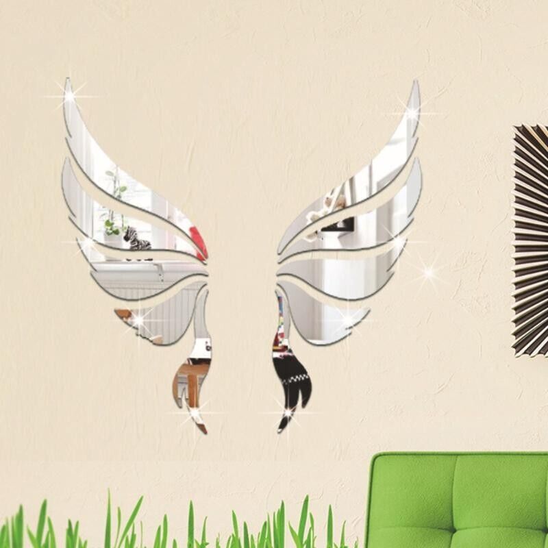Angel Wings Wall Sticker 3D Acrylic Mirror Decal DIY Art Home Decoration 35x35cm