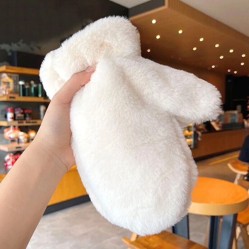 Women Thicken Plush Gloves Solid Color Soft Fluffy Girls Winter Hand Warmer Mitt