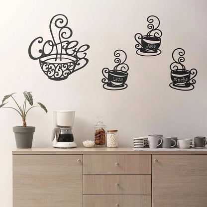 4pcs Coffee Metal Signs Black Silhouette Plaque Dining Room Kitchen Cafe Wall