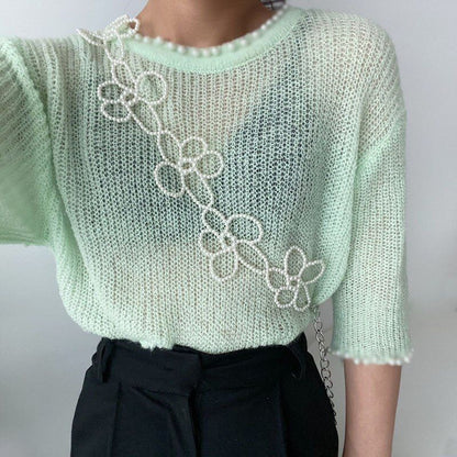 Women Belt Fashion Decorative Harness Waist Chain Strap 120cm Alloy Pearl Flower