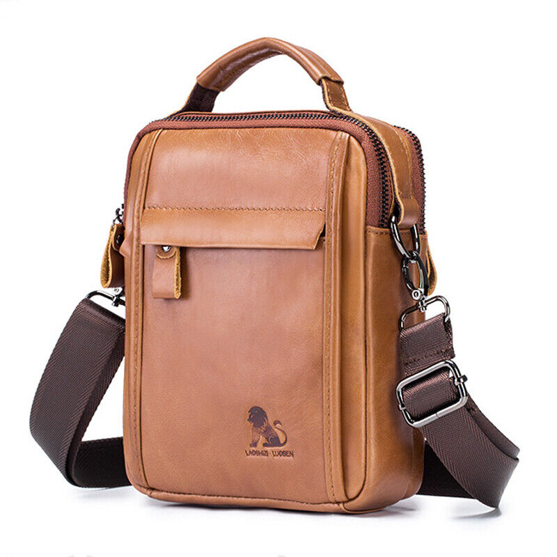 100% Genuine Leather Men's Sling Shoulder Bag Messenger Bag 8" Handbag Crossbody