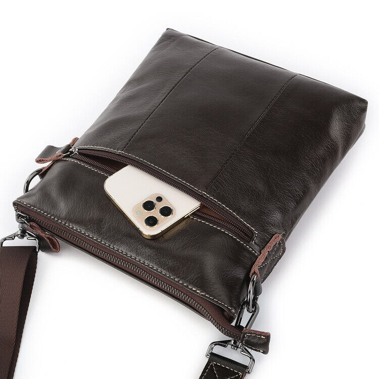 100% Genuine Leather Men's Dark browm Business 10" Sling Shoulder/Messenger Bag