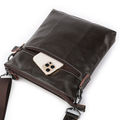 100% Genuine Leather Men's Dark browm Business 10" Sling Shoulder/Messenger Bag