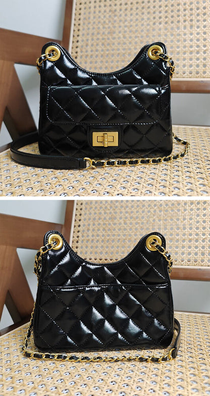 Small Mini Quilted Real Leather Shoulder Bag Hobo Crossbody Clutch Purse Chain