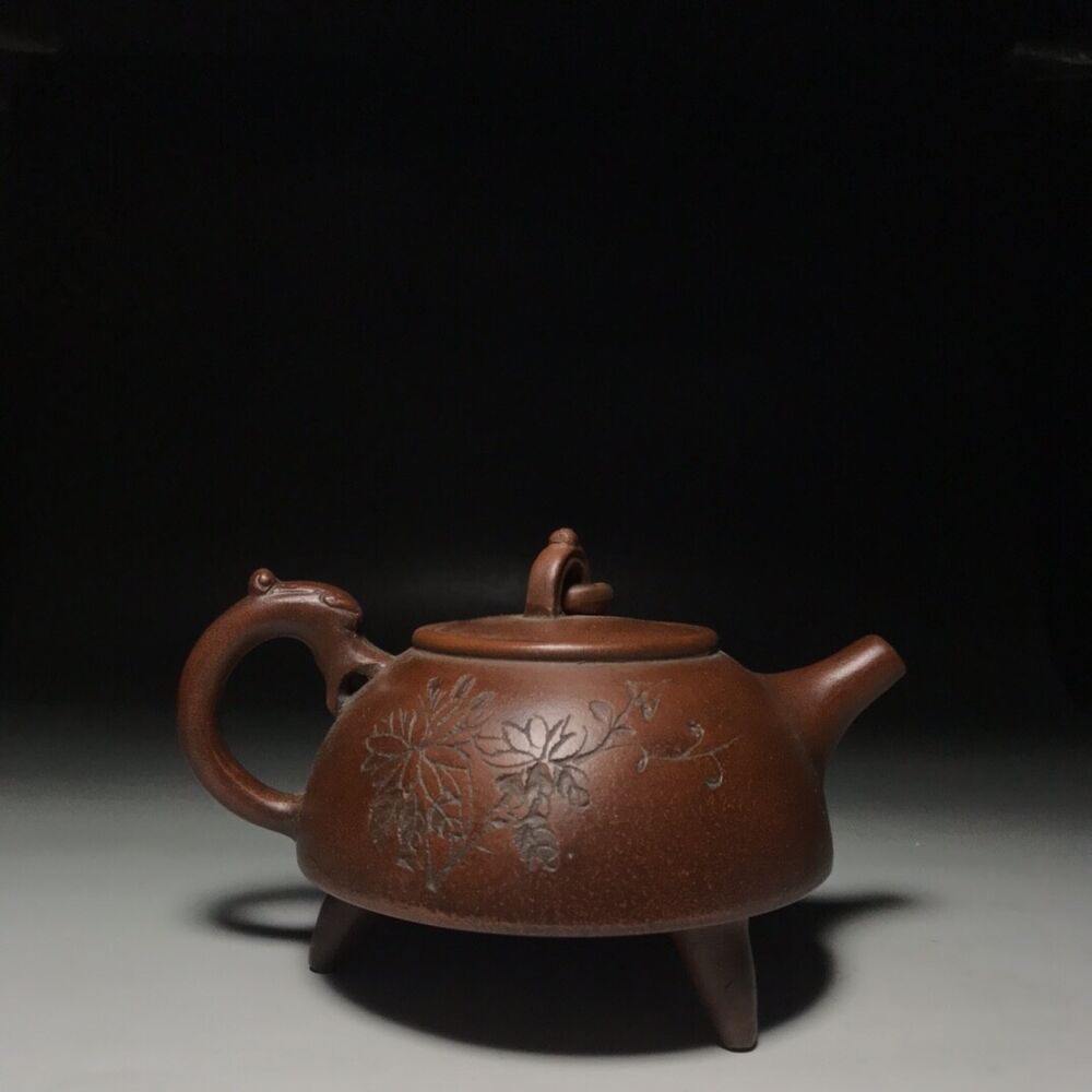 vintage chinese yixing purple clay teapot zisha ceremony carving Collectible art