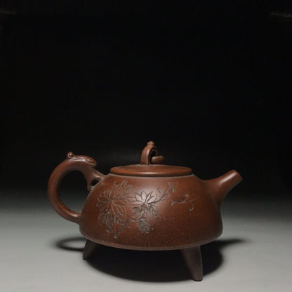 vintage chinese yixing purple clay teapot zisha ceremony carving Collectible art