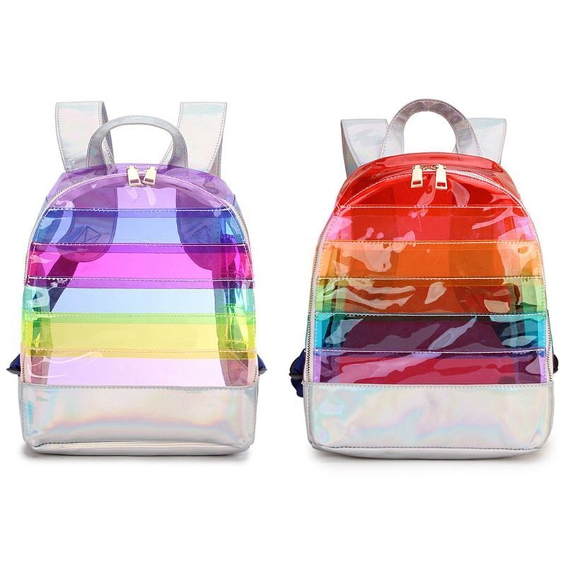 Backpack Colorful Stripes Plastic Transparent Bags Traveling Purse 31*25*11 CM