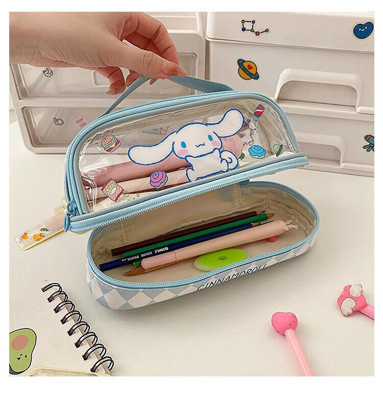 Cute Cinnamoroll Double Layer Pencil Bag Pen Case Stationery Holder Cosmetic Bag