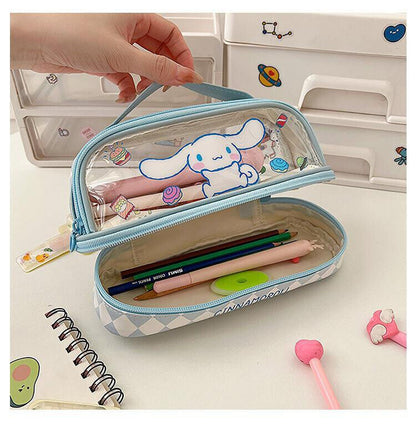 Cute Cinnamoroll Double Layer Pencil Bag Pen Case Stationery Holder Cosmetic Bag