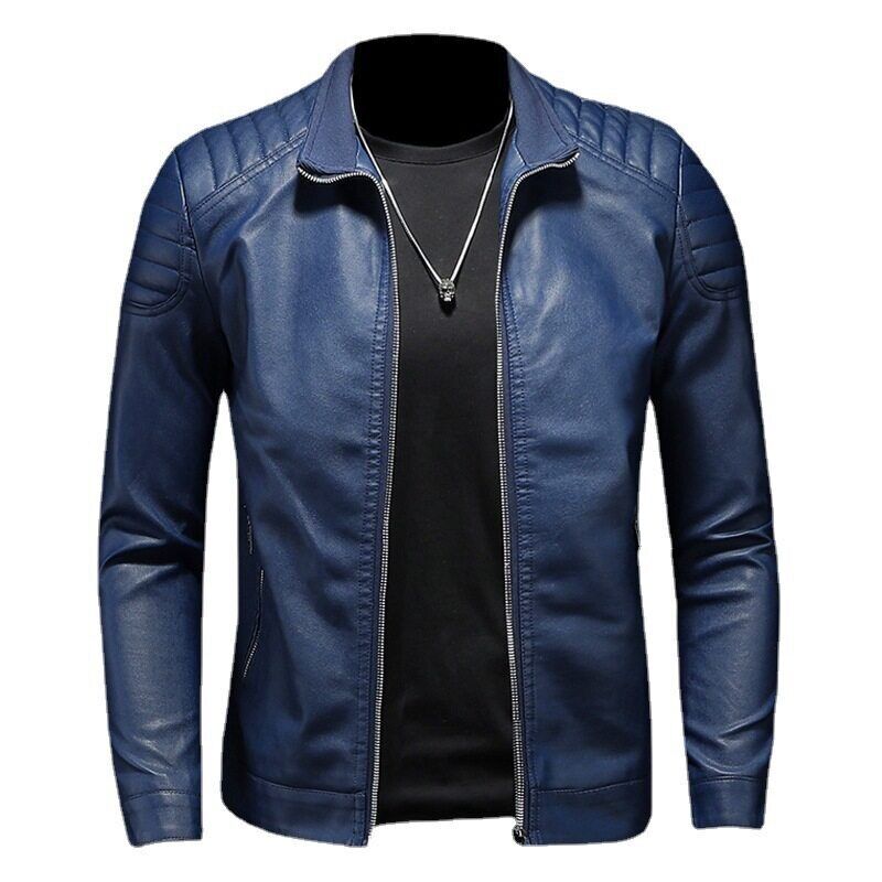 Pu Jacket Men Jacket Male Stand Collar Windbreaker Mens Clothing Black Blue