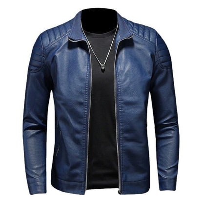 Pu Jacket Men Jacket Male Stand Collar Windbreaker Mens Clothing Black Blue