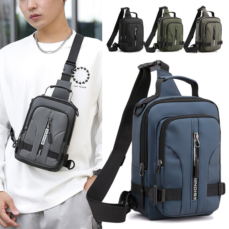 Men's Small Sling Chest Bag Backpack Anti-theft Crossbody Shoulder Bag wUSB Port