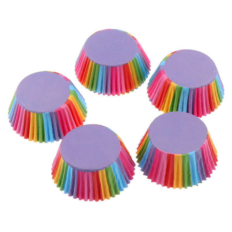 100 Pcs Rainbow Color Cupcake Liner Baking Cupcake Paper Cake Bag Tray Pan M-ca