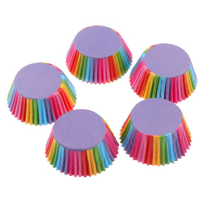 100 Pcs Rainbow Color Cupcake Liner Baking Cupcake Paper Cake Bag Tray Pan M-ca
