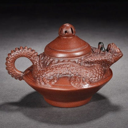 Vintage Chinese Yixing Purple Clay Teapot Zisha Ceremony Carving Dragon Teaware