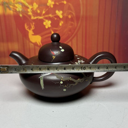 Chinese Yixing Purple Clay Teapot Zisha Ceramic Painted Fine Flower Bird Teaware
