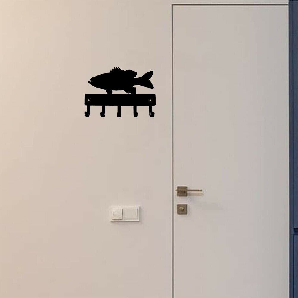 Bass Fish Key Rack Hanger Wall Mounted Hook Up Iron Wall Stickers Wall Art Home