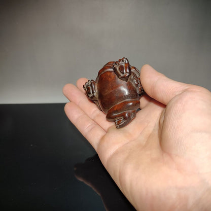 Chinese Wood Carving Wooden Toad Spittor Statue Sculpture Boxwood Interesting