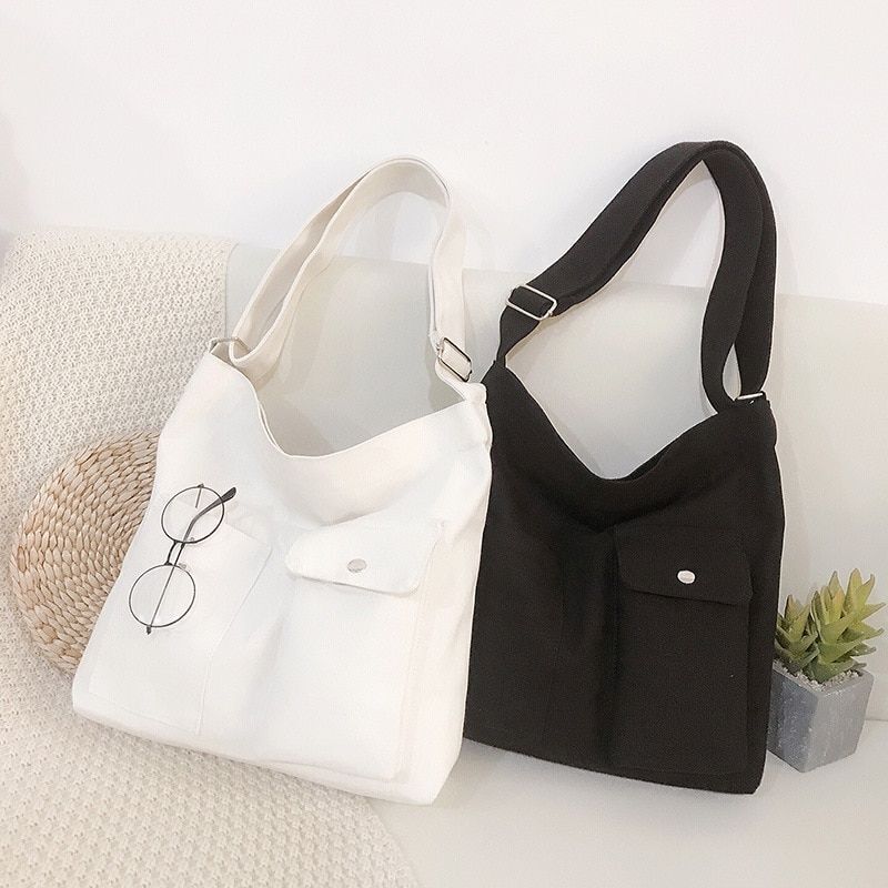 Bag Canvas Simple Soft Fashion Messenger Crossbody Shoulder Bags 39*34*7cm White