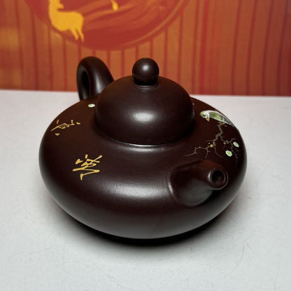 Chinese Yixing Purple Clay Teapot Zisha Ceramic Painted Fine Flower Bird Teaware