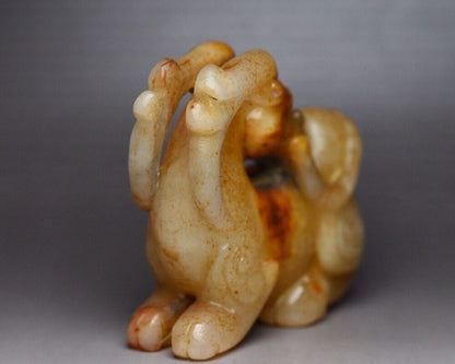 Chinese Antique Hetian Jade Carving Beast Statue Nice Figurines Collection Art