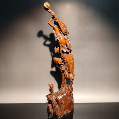 12" vintage wooden ornaments wood carving figure indian statue woman Music dance